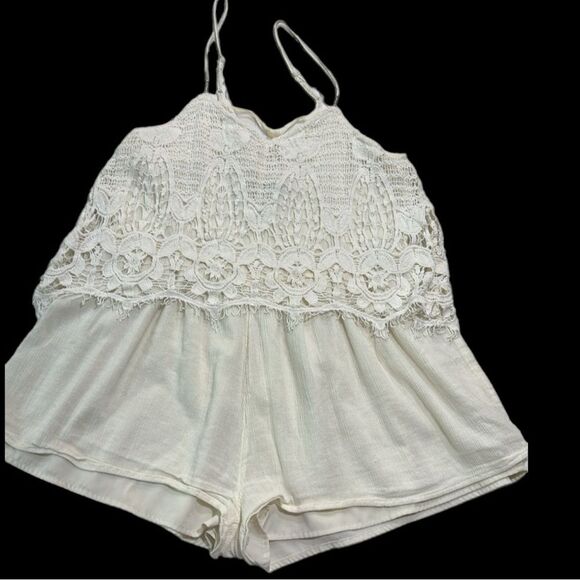 American Eagle Womens White Cream Lace Spaghetti Strap Sleeveless Romper XXS AEO - Picture 4 of 15